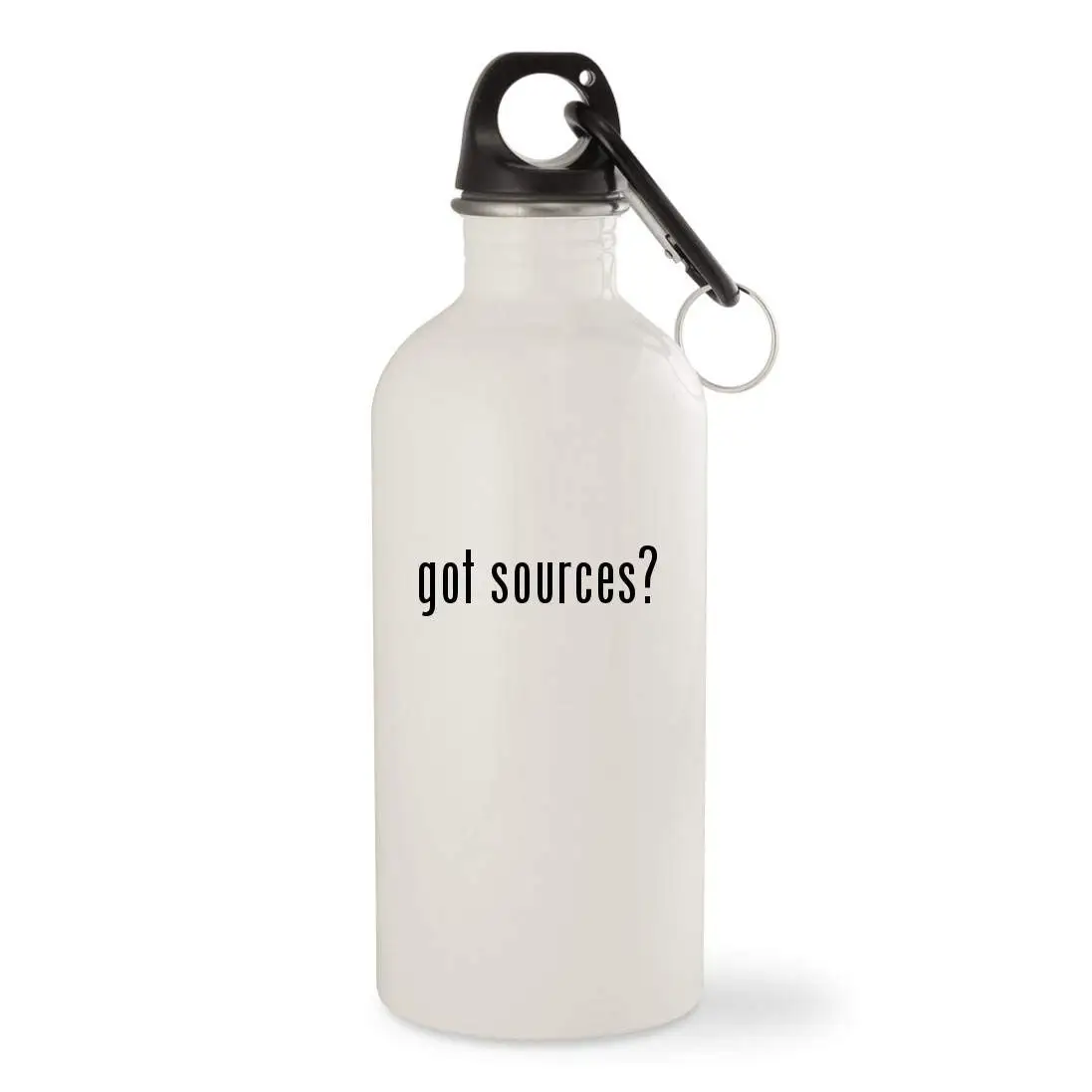 got sources? - White 20oz Stainless Steel Water Bottle with Carabiner