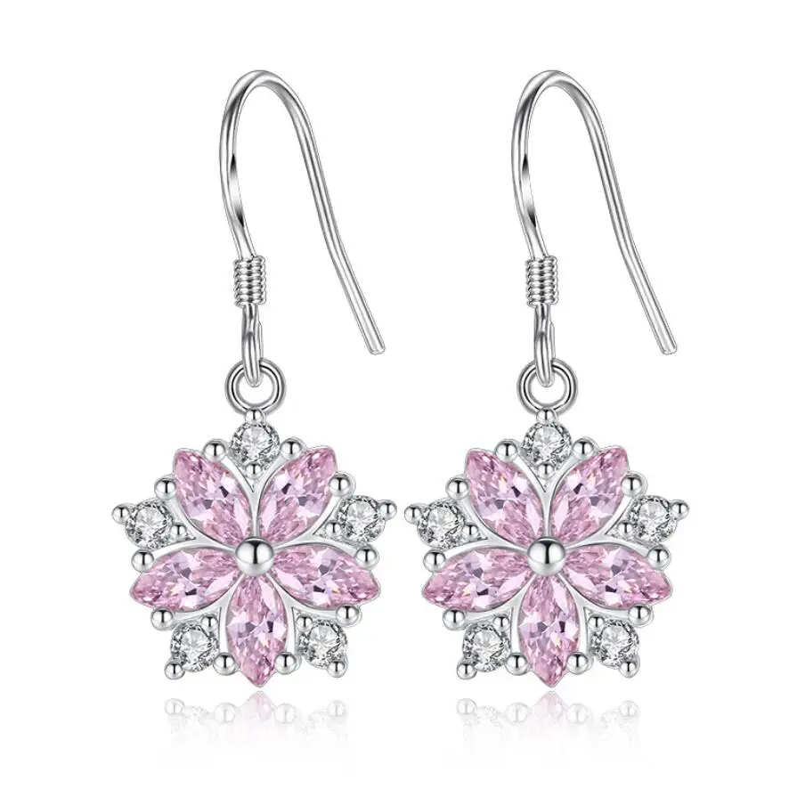 

2018 new Pink zircon cherry blossom drop flower long earring for women