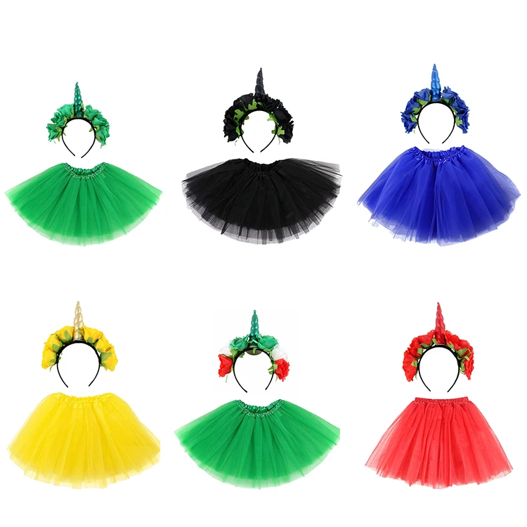 Wholesale Carnival Dress Little Girls Layered Green Irish Tutu Skirts With Flower Unicorn Horn Headband - Buy Girls Tutu Skirt,Tulle Skirt Tutu,Kids Skirt Product on Alibaba.com