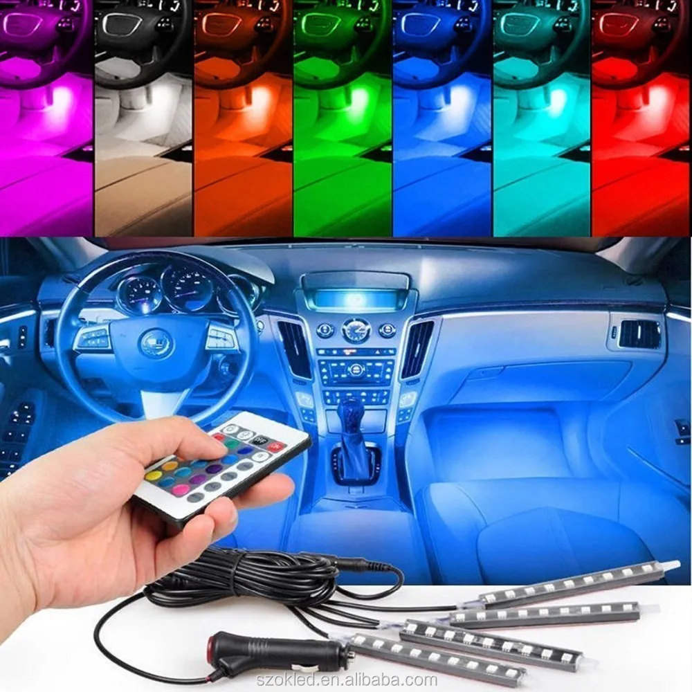 4pcs/et 7 Color LED Car Interior Lighting Kit car styling interior decoration atmosphere light and Wireless Remote Control