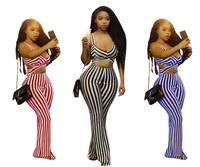 

9031220 striped sleeveless cut out wide leg women sexy jumpsuits