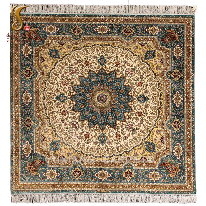 

5x5 ft Made in China Persian Style Real Hand knotted Double Knot Silk Carpet for villa for living room