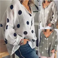 

Women Long Sleeve Blouses Fashion Butterfly Sleeve Print Dot Blusas Black Casual Shirt