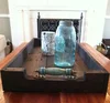 Large Reclaimed Dark Stained Pallet Wood Serving Tray/ Shoe Tray with Turquoise Blue Handles