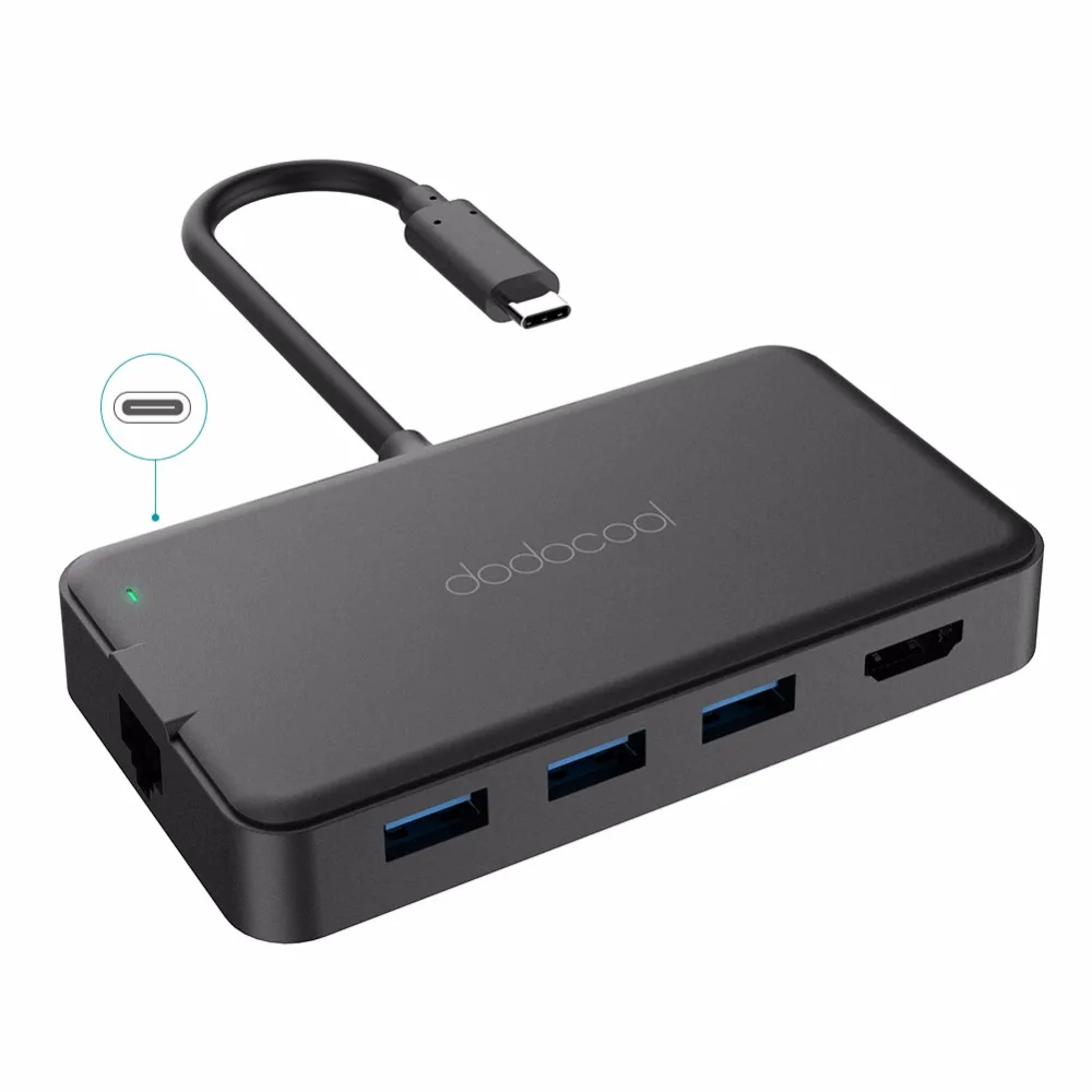 

dodocool 6-in-1 USB-C Hub with Type-C 4K Video HD Output Port Gigabit Ethernet Adapter 3 SuperSpeed USB 3.0 Ports DC47B