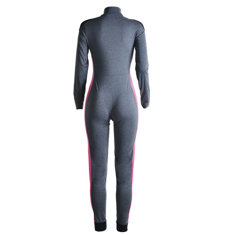 Wholesale Custom Zipper Slim Fit Striped Casual Sport Women Tracksuit Jumpsuit