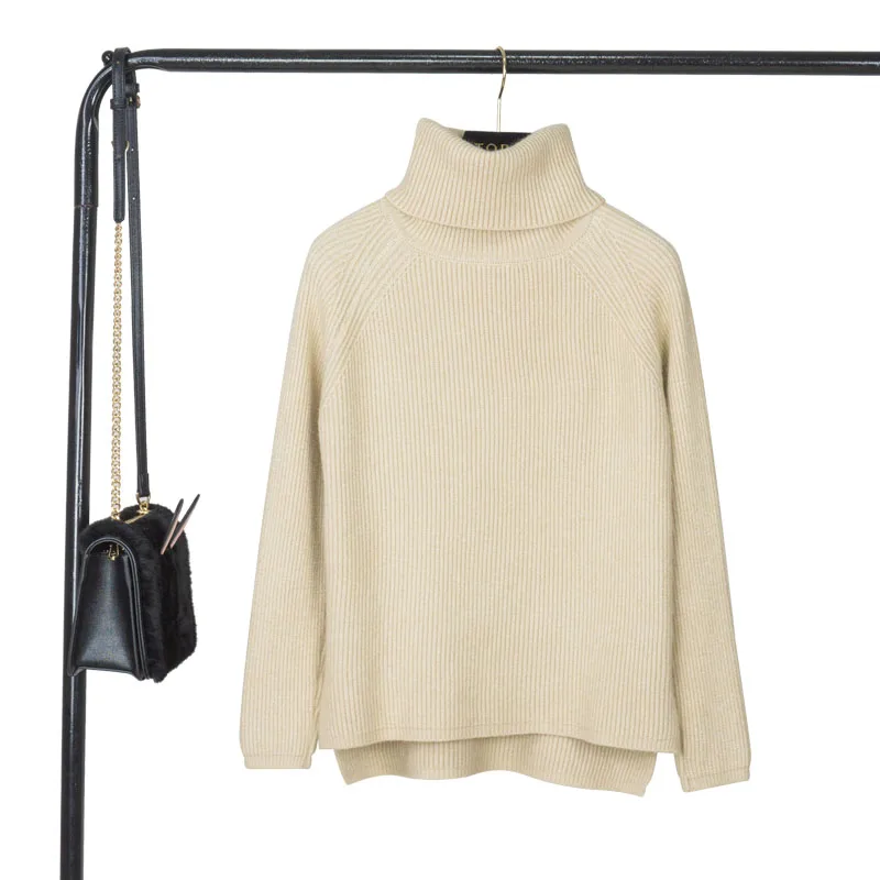 Cheap Pink neck turtleneck side split loose woman sweater