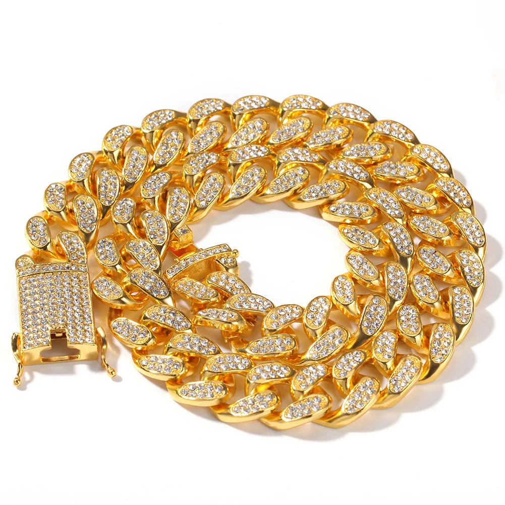 

Wholesale New Style High Quality Gold Plated Alloy Men's Iced Out 20mm Bling Bling Cool Diamond Cuban Link Bracelet Jewelry, Picture