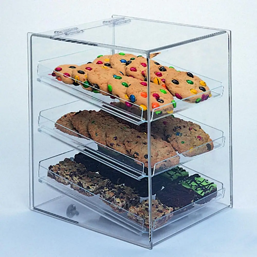 Vitrine à 3 niveaux en acrylique transparent de qualité alimentaire Vitrine pour