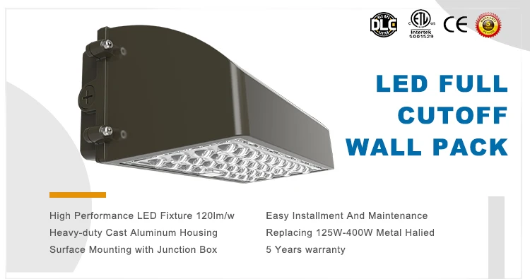 2019 Hot Design Outside Wall Lights, DLC ETL Adjustable Led Wall Pack Full Cut Off 42W~100W Aluminum with 5years Warranty 5-year