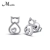 

Women Crystal Animal Pet 925 Sterling Silver Jewelry Cat Stud Earrings