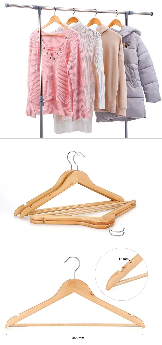 B Grade Wardrobe Suit Display Smooth Finished Non Slip Bulk Cheap Wooden Clothes Hangers