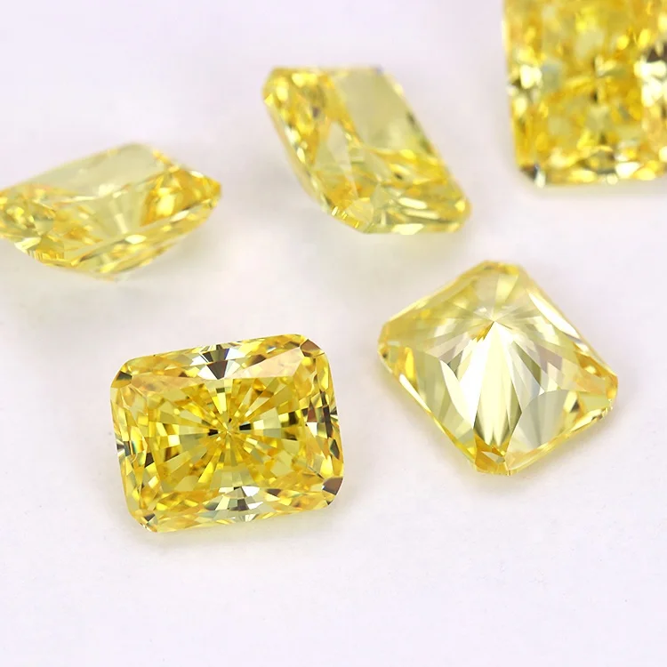 

hand polish 5A grade 6x8mm loose canary yellow octangle shape radiant cut cubic zirconia stones