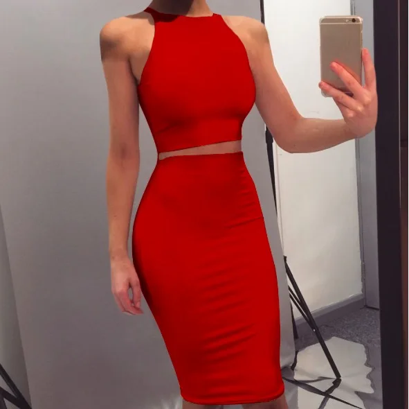 Bandage Dress 2019 Red Summer Women Dress Elegant Mini Club Party two piece set women clothing