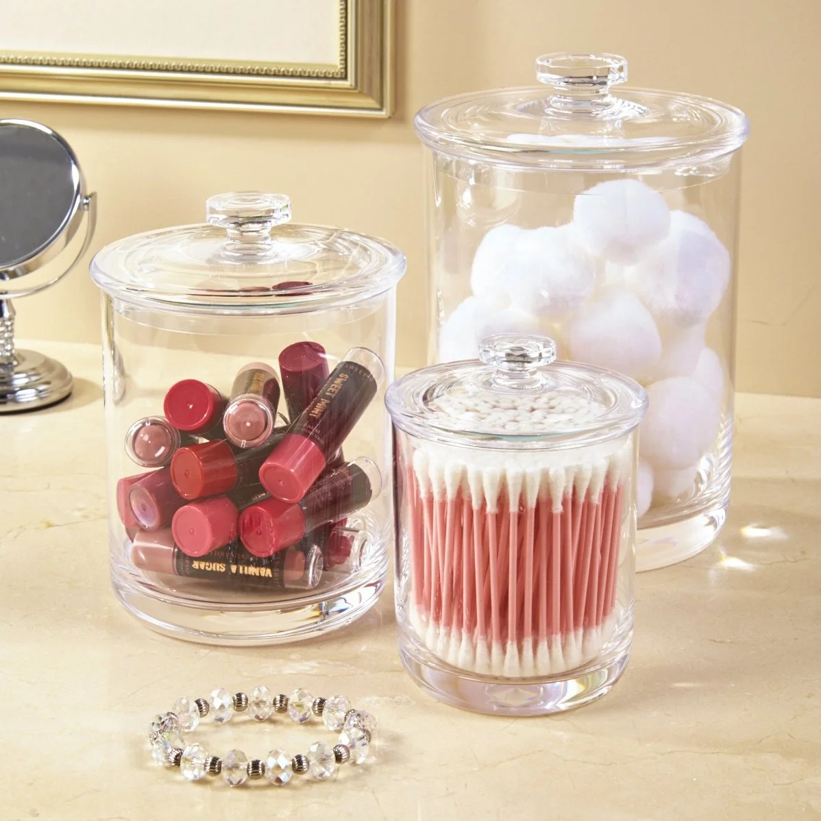 Premium Quality Acrylic Qtip Holder Apothecary Jars Bathroom Vanity