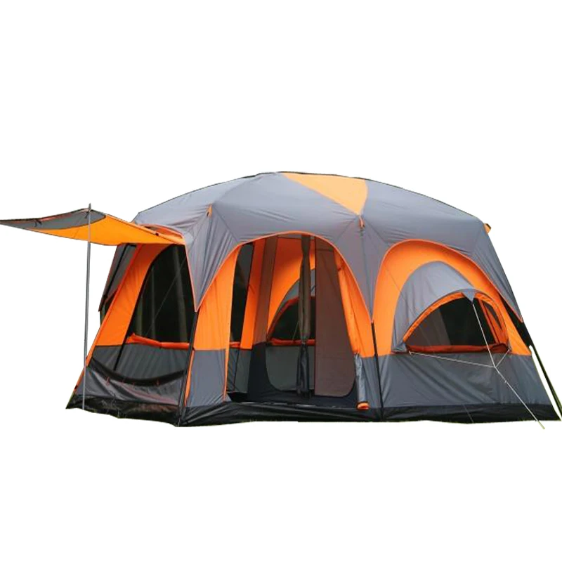 

Two rooms and one hall tent, rain proof, sun protection and wind proof Camping Tent Waterproof Party Family Tent, Orange with grey