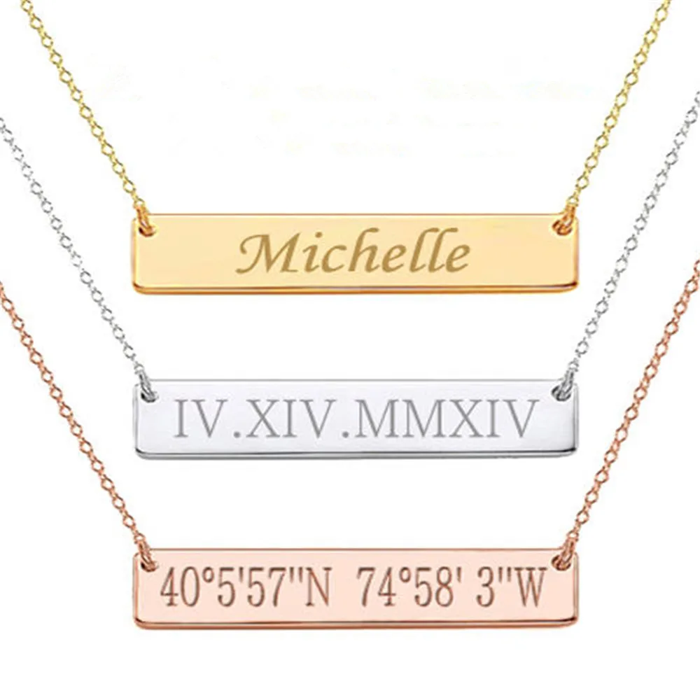 

Custom Name Necklace for Women 18K Gold Plated Stainless Steel Blank Bar Necklace With Engraved Logo, Picture