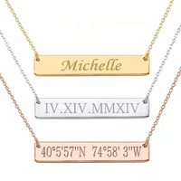 

Custom Name Plate Necklace for Women 18K Gold Plated Mirror Polish Blank Engraved Stainless Steel Bar Necklace Initial Chain