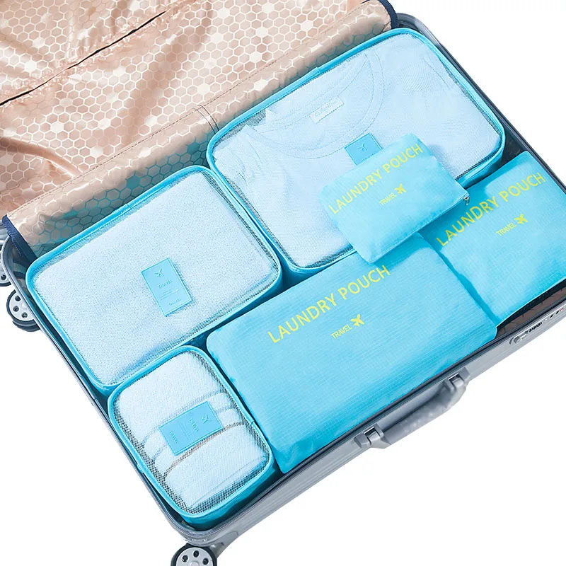 

Hot sale 6pcs set Waterproof Packing Cubes Sorting Laundry Pouch Portable Travel Bag, Wine / navy / black / gray / green / rose / blue / customized