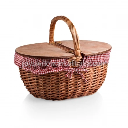 
natural willow basket with wooden lid One removable cotton/poly basket liner  (60658174930)