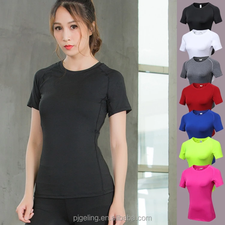 

Mix Colour Quick Dry Women Slim Spandex Yoga Sports T Shirt, White;black;pink;blue...