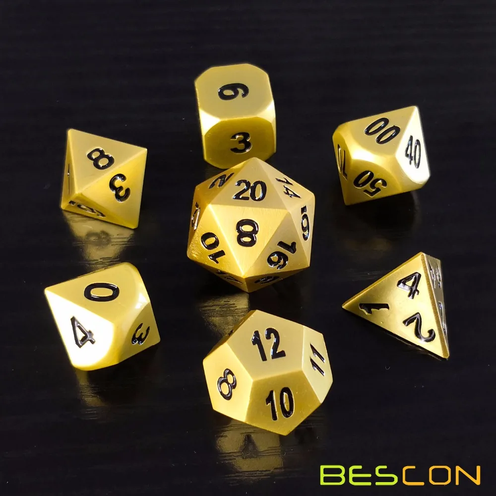 

Bescon Heavy Duty Deluxe Matt Golden Solid Metal Dice Set, Golden Metallic Polyhedral D&D RPG Game Dice 7pcs Set