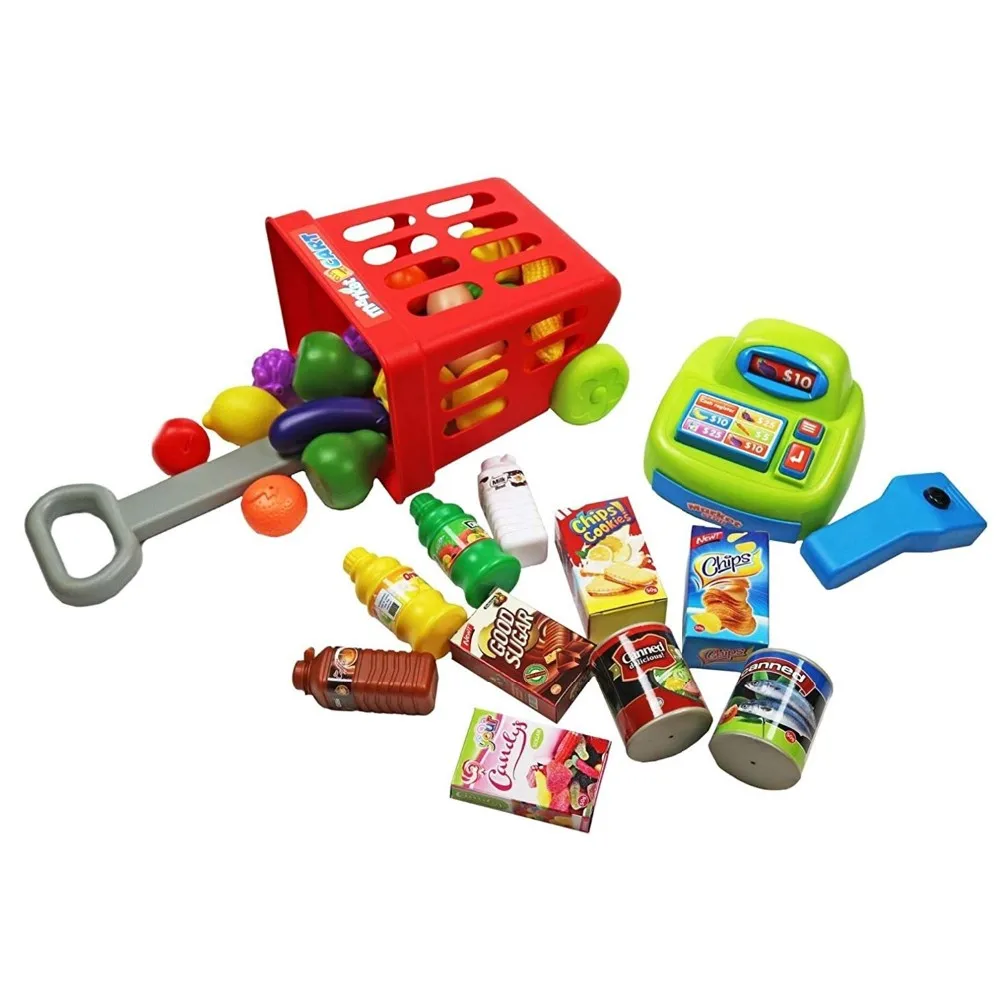 Supermarket Kids Market Stall Toy Shop With Shopping Trolley And Play Food - Buy Shopping