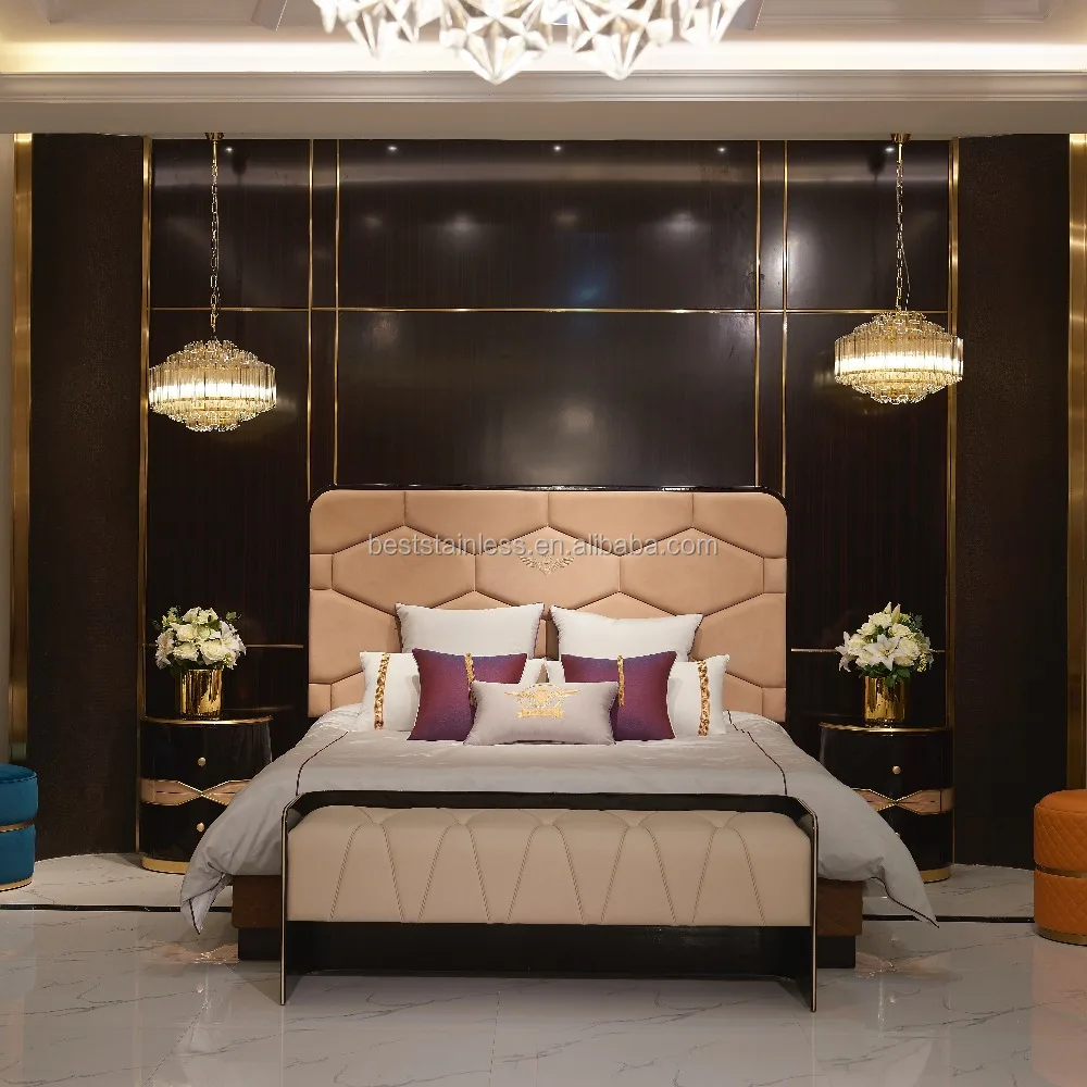 Luxury Modern Italy Gold Metal Leather King Bedroom Furniture Set Buy Bedroom Furniture Bedroom Set Modern Furnitures Bedroom Product On Alibaba Com