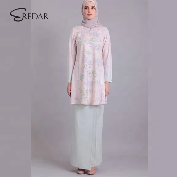 

2019 New Arrival Muslim Dress Blouse and Skirt Floral Print Fashion Plus size Jibab Baju Kurung, As pictures& customized