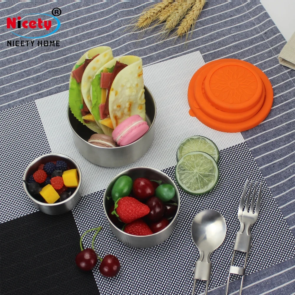 

FDA/LFGB free stainless steel storage food container leakproof snack box with silicone lid 4pcs crisper