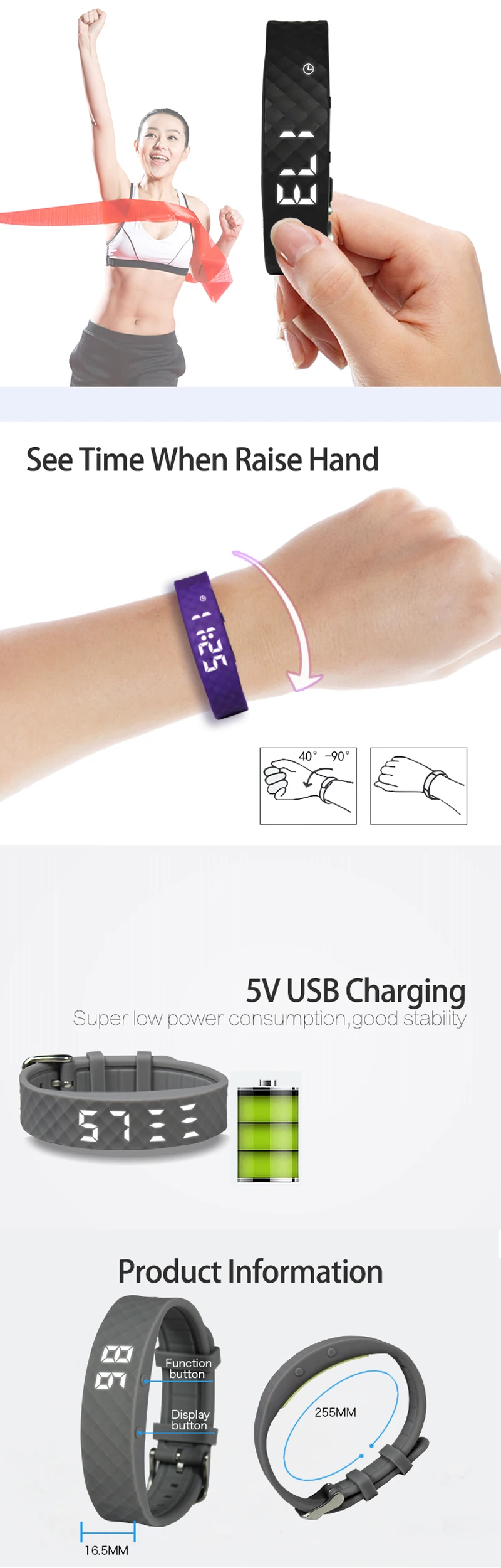 3 Vibration Alarms Smart Watches Colorful Sport Bracelet With Shock