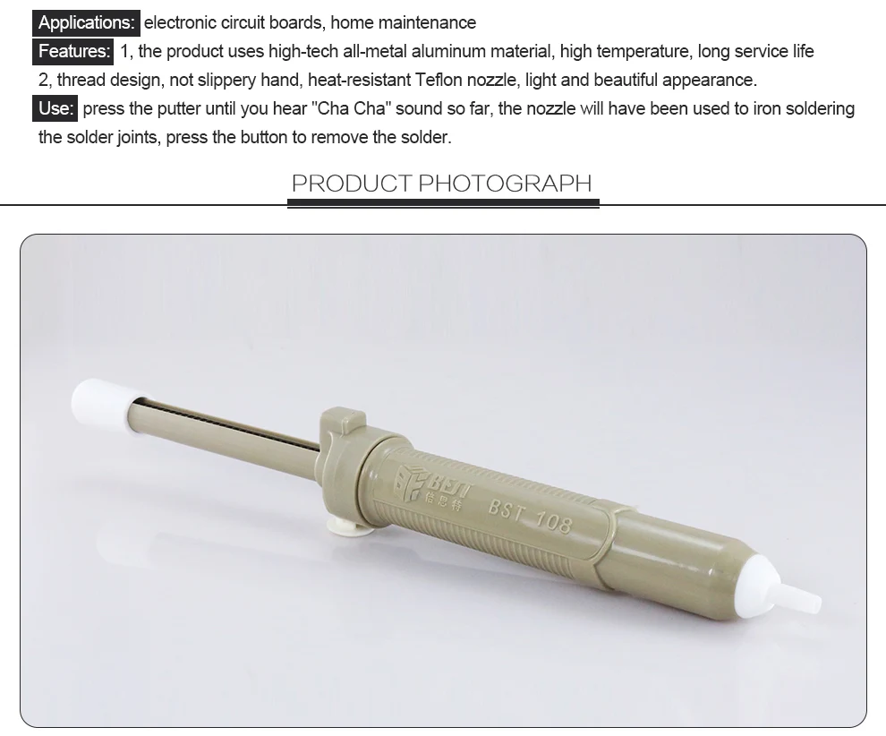 BEST 108 Factory Direct Sales Aluminum Metal Desoldering Pump Suction Tin Gun Removal Device Soldering Vacuum Sucker Pen