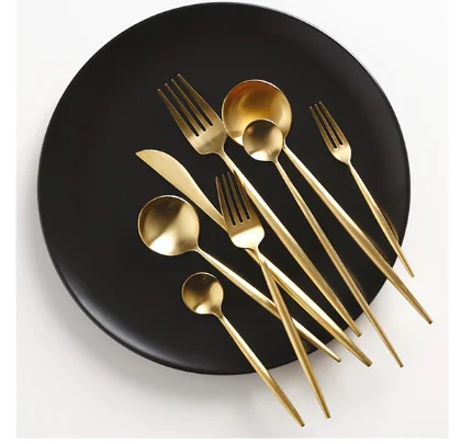 Used restaurant wedding flatware set stainless steel gold cutlery set