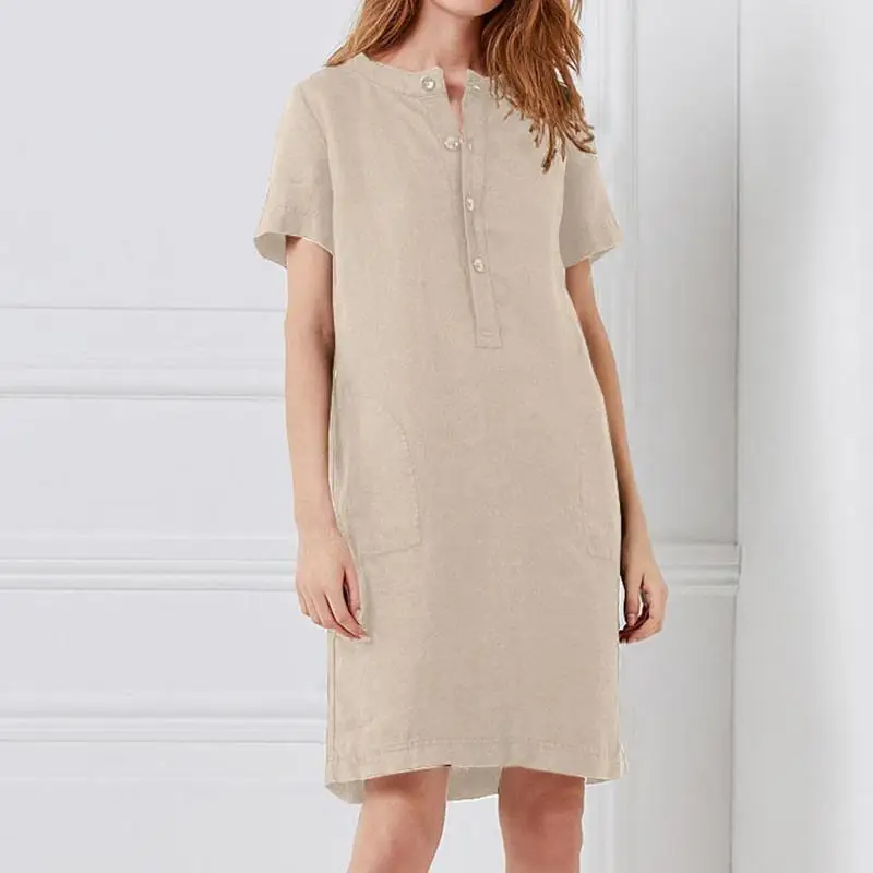 

Plus Size Women Linen Shirt Dresses 2019 Celmia Summer Mini Dress Vintage Cotton Short Sleeve Vestido Robe Femme Beach Sundress