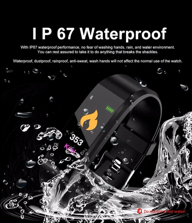 ID115 HR Plus Smart Bracelet Waterproof Sport Blood Pressure Fitness Tracker Heart Rate Monitor Wristband