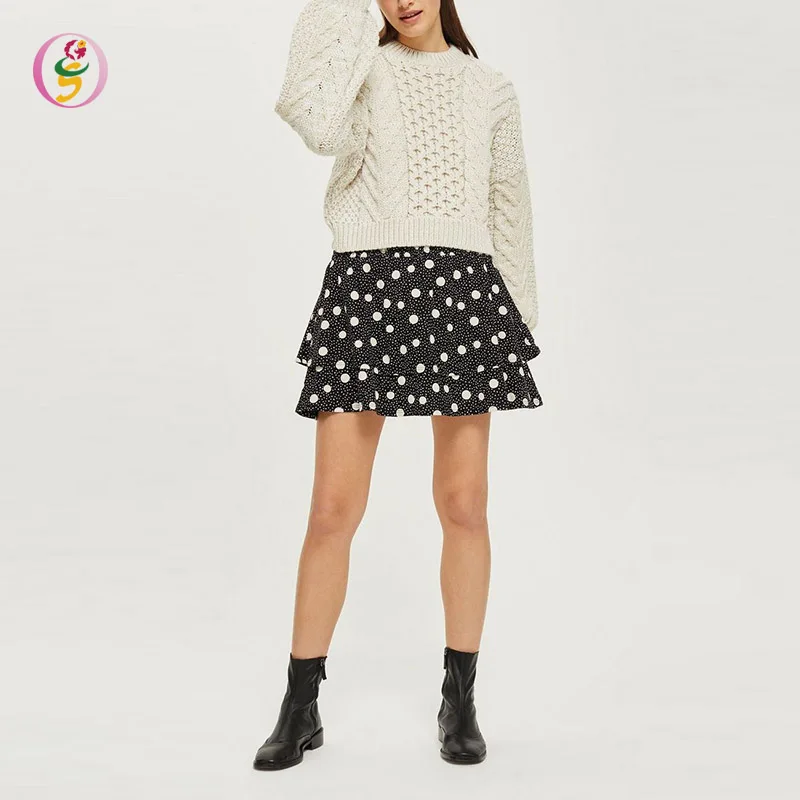 summer sexy girl mini skirt chiffon black dot pattern women short wrap skirts