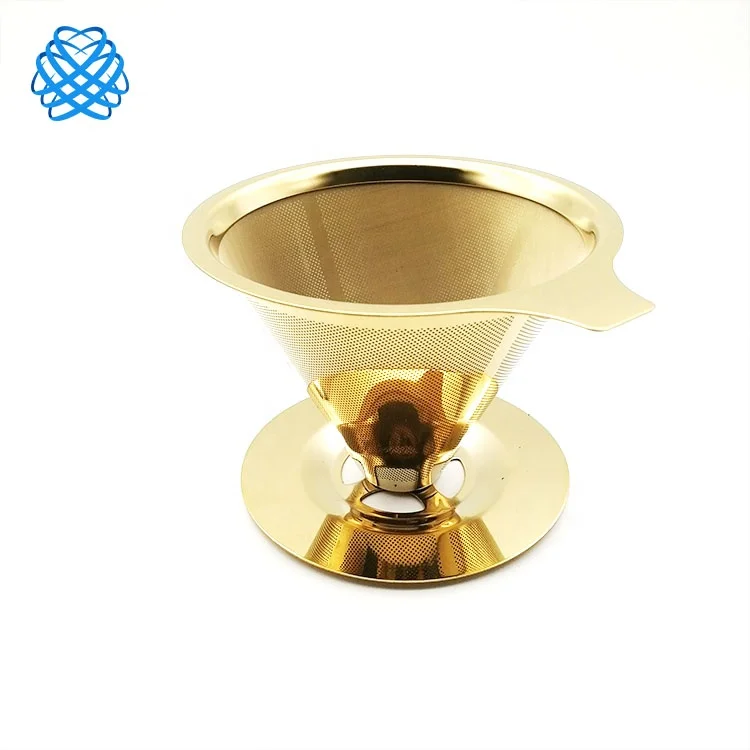 

Permanent 2 /4 cup clever pour over coffee dripper /cone shape coffee filter strainer with scoop, Rose /golden