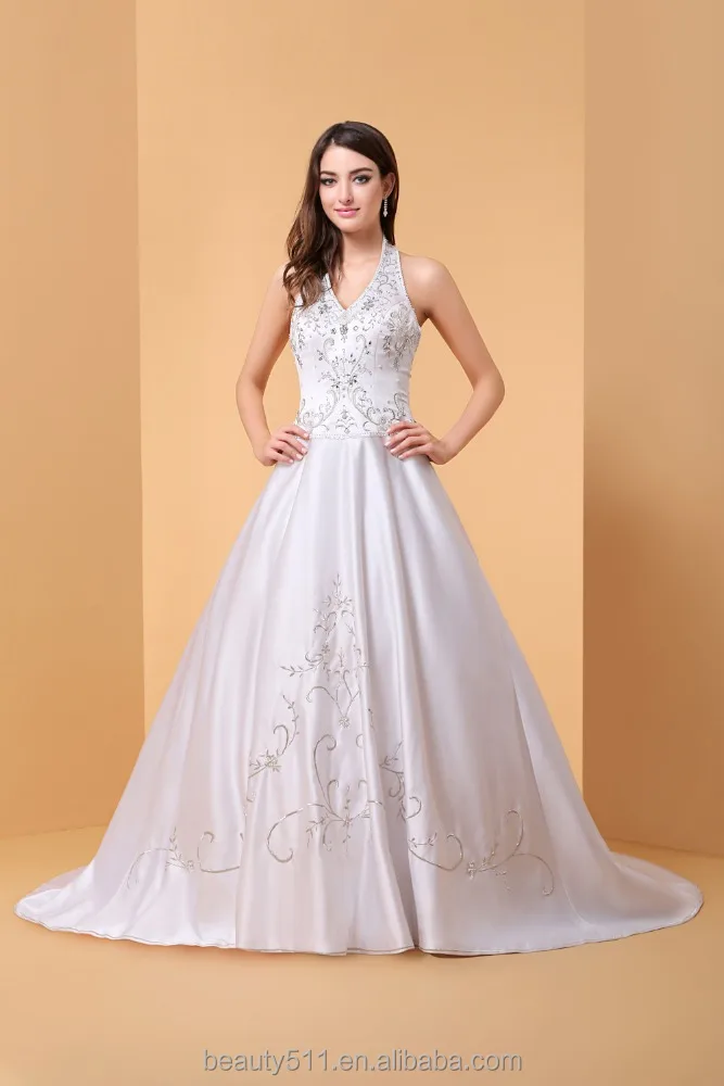 Ball Gown Wedding Dress Sparkle Shine Floor Length Halter Lace