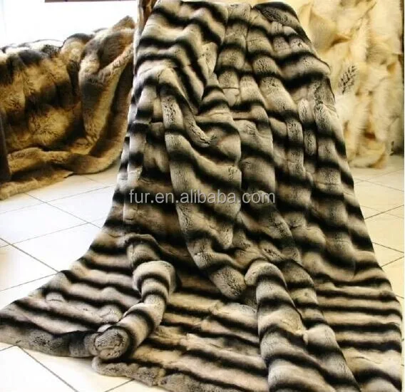 Genuine Rex Rabbit Fur Rug Blanket Chinchilla