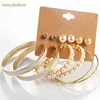 new pearl polish hoop stud multiple gold earring set
