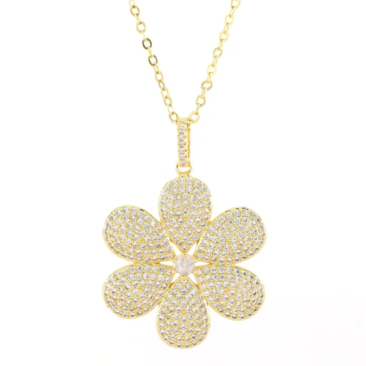 

Big Pendant Gold Flower Necklace Cubic Zircon Charm