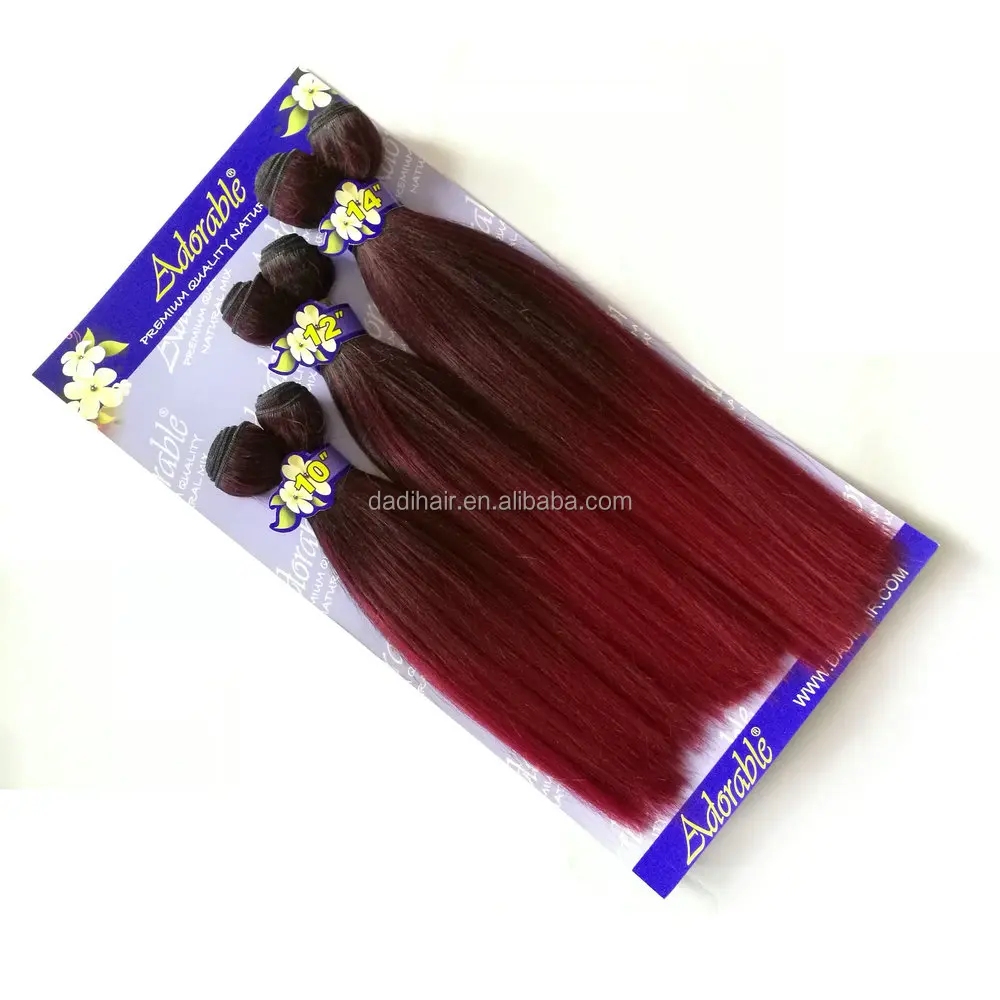 

Adorable two tone 1bbug red color silk straight yaki wave 6pcs ombre hair,afro straight synthetic pony hair weave with package, Two tone t1bbug