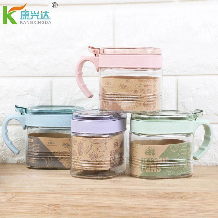 

kitchen 300ml square wheat fiber masala salt seasoning box cruet glass condiment jar, Nordic pink /green/purpie/buff/bule