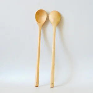 Image of Korean long handle wooden spoon stirring spoon round head large spoon
