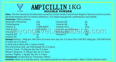 
Ampicillin water soluble powder 1.5% for poultry farm with superior quality full container price 