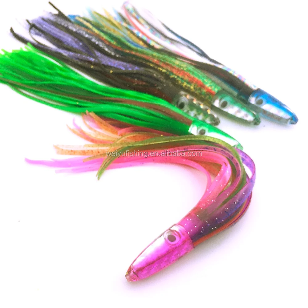6inch Multi Colors Resin Head Trolling Lure With Double Squid Skirt For