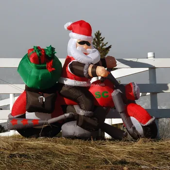 Attractive Inflatable Santa On Motorcycle,Christmas Father Clause On