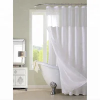 

China Suppliers Luxury Hotel Hookless Shower Curtains Snap On with Grommets Detachable Liner in White Gray Fabric