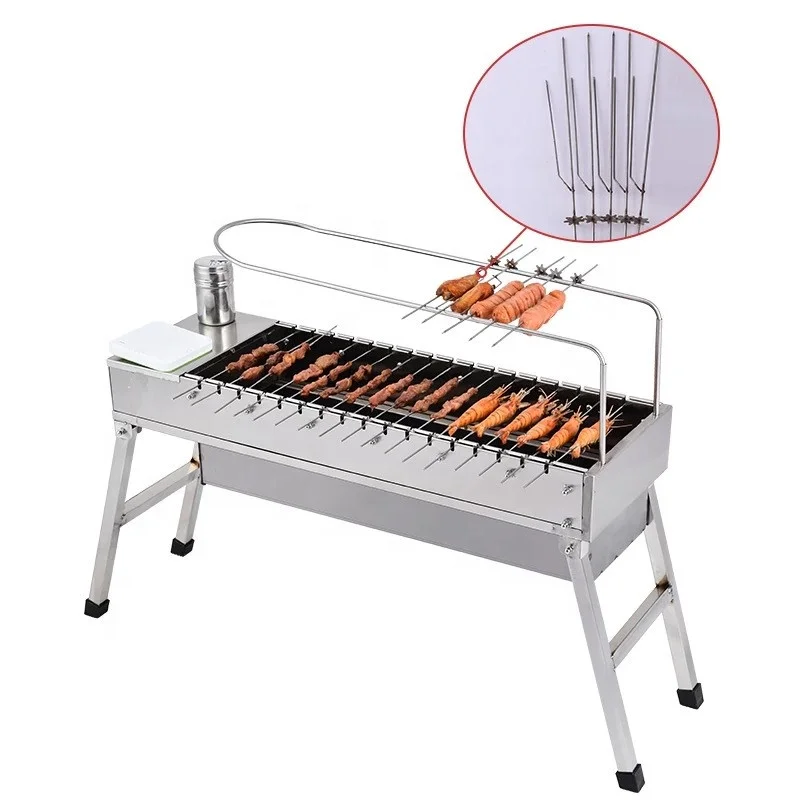 

CE Factory Supply Meat skewer grill machine Rectangular bbq grill Folding BBQ Grill, Stainless steel original silver