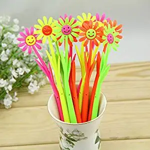 Katoot@ 12pcs/lot Novelty Sunflowers shaped gel pen Cute Silicone smile face 0.38mm flower black ink pen Korean stationery school supply